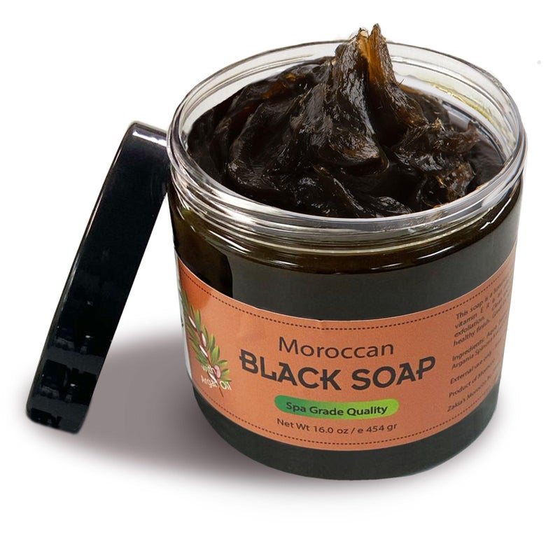 Zakia's Morocco Moroccan Black Soap (Beldi Olive Soap) Argan Oil Unscented, 100% natural, Body Scrub, Pure & Natural, Purifying, Cleansing, exfoliating for Hammam Ritual- 16.0 Oz / 552gr Value Size - Image 1
